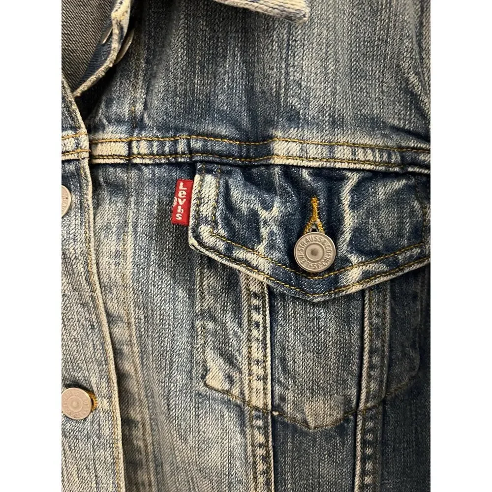 Levi's Trucker Jacket Womens Extra Large Blue Denim Button Front Red Tab Pockets - Picture 2 of 8